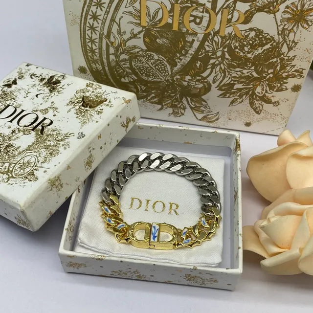 Dior Silver Gold Chunky Curb-Link Chain Two-Tone Necklace 6