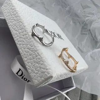 Dior 银金雕塑 Pavé-Set 边缘戒指