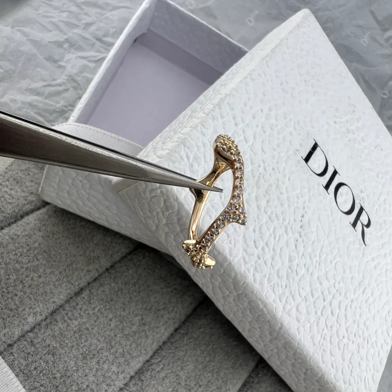 Dior Silver Gold Sculptural Pavé-Set Edges Ring 2