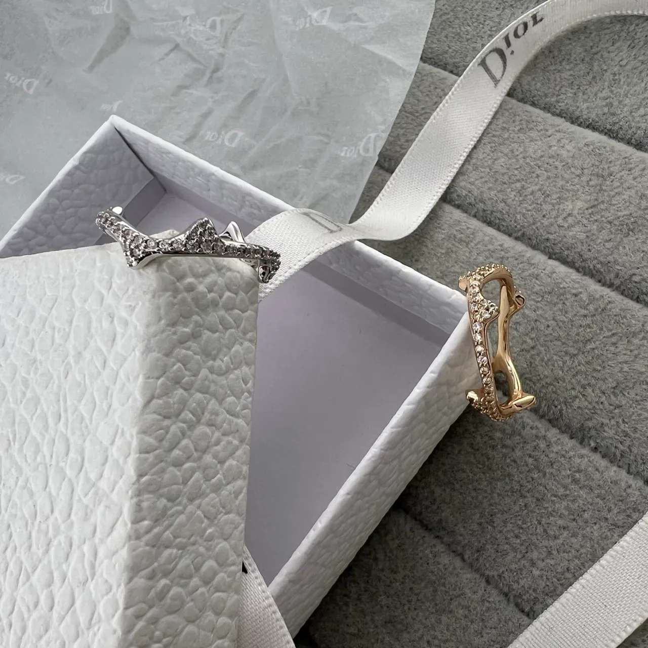 Dior Silver Gold Sculptural Pavé-Set Edges Ring 5