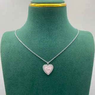 Dior Collier Pendentif en Forme de Cœur Argent Rose avec Incrustation d'Émail