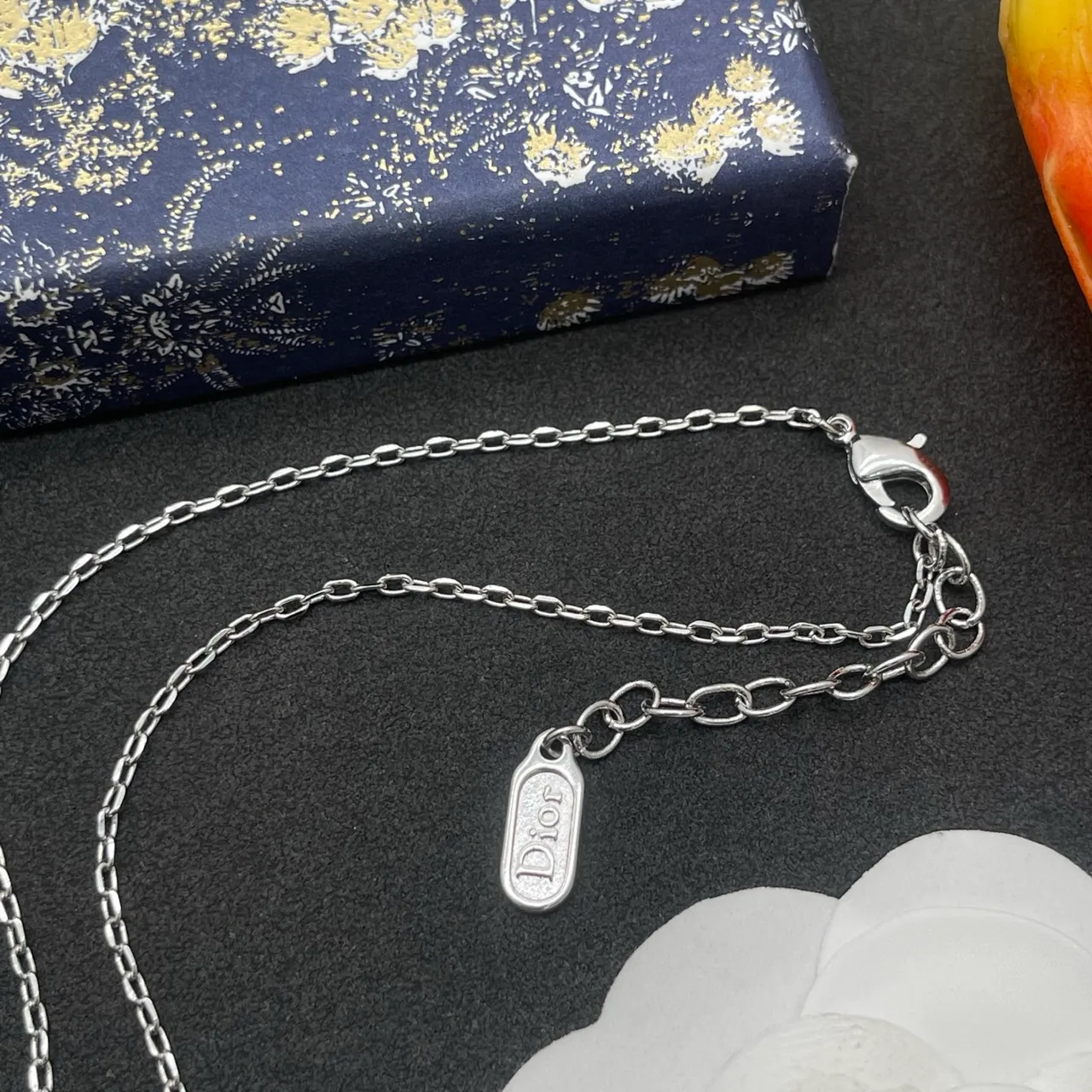 Dior Silver Pink Heart-Shaped Pendant Enamel Inlay Necklace 5