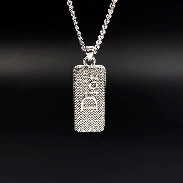Dior Silver White Curb Chain Rectangular Textured Pendant Necklace 2