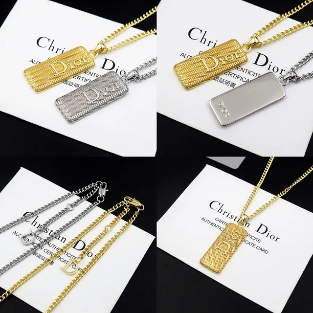 Dior Silver White Curb Chain Rectangular Textured Pendant Necklace 6
