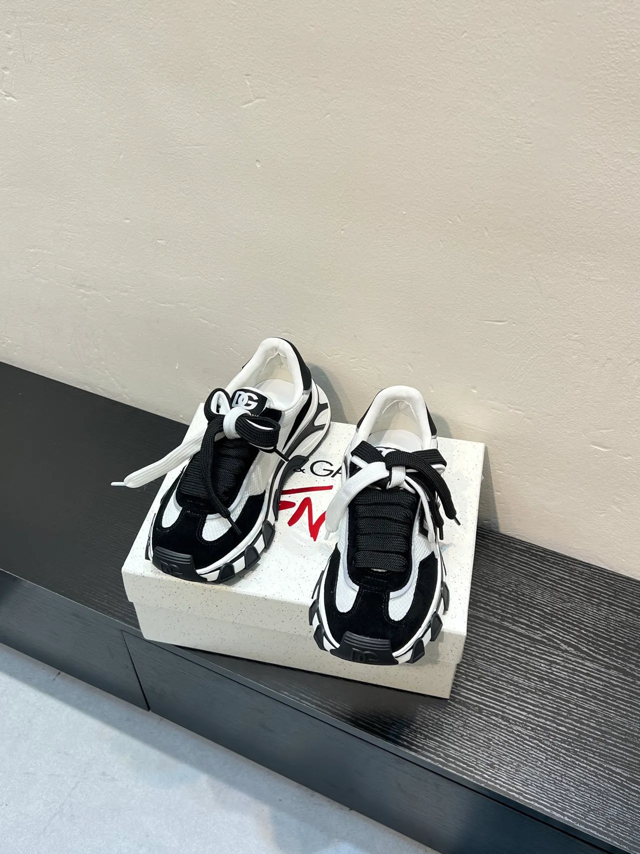 Dolce & Gabbana Black White Platform Sole Layered Upper Chunky Sneakers 2