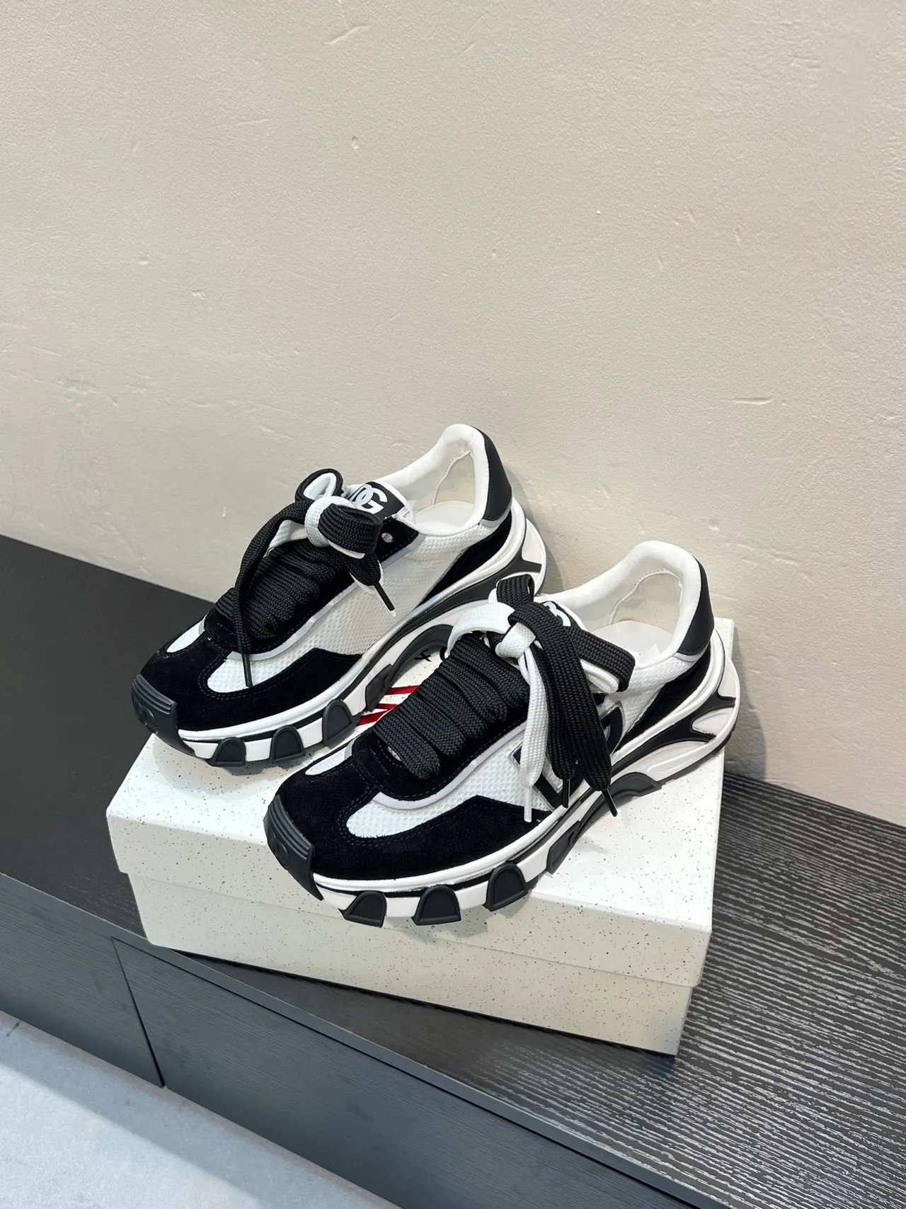 Dolce & Gabbana Black White Platform Sole Layered Upper Chunky Sneakers 3