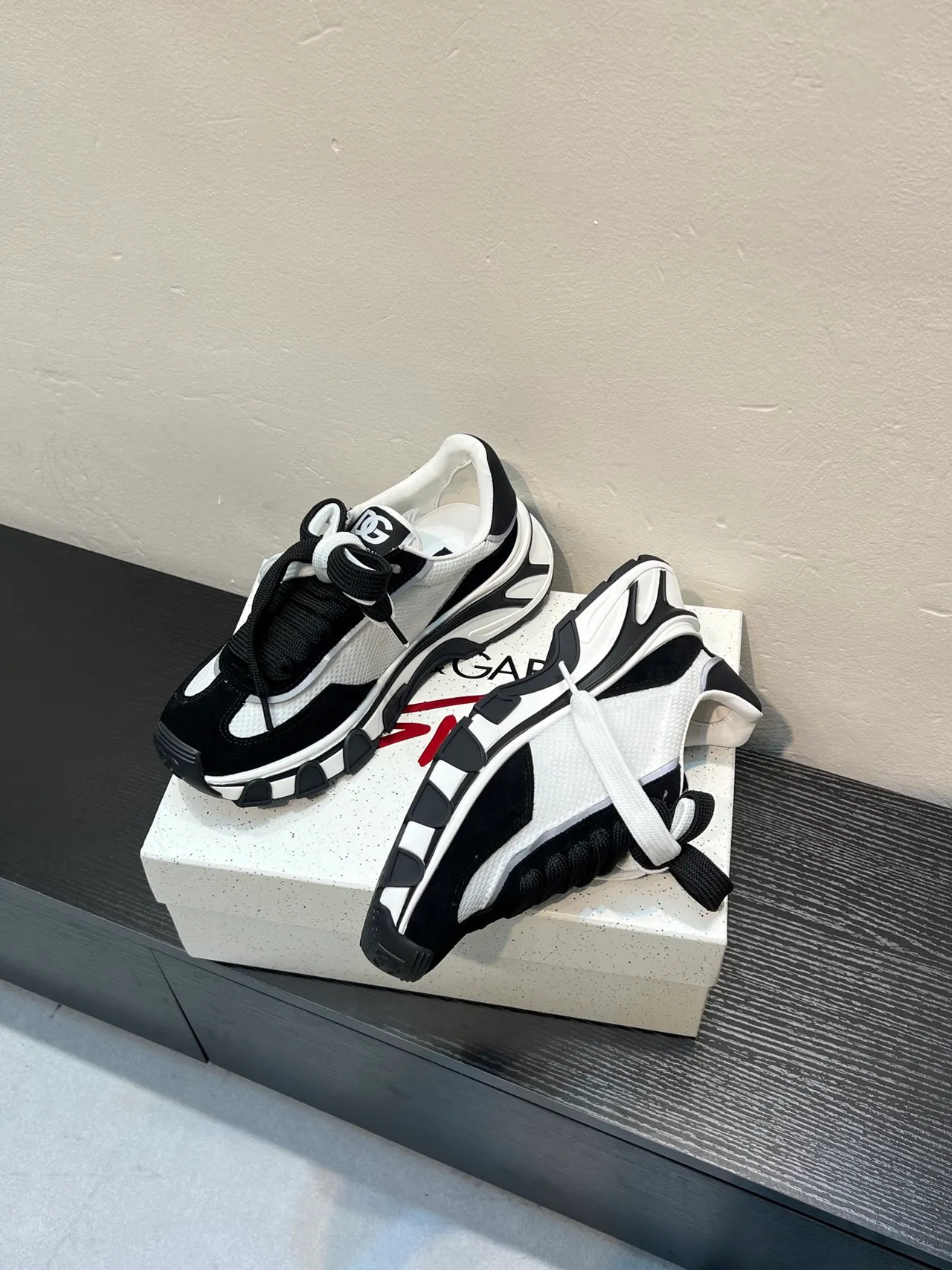 Dolce & Gabbana Black White Platform Sole Layered Upper Chunky Sneakers 4