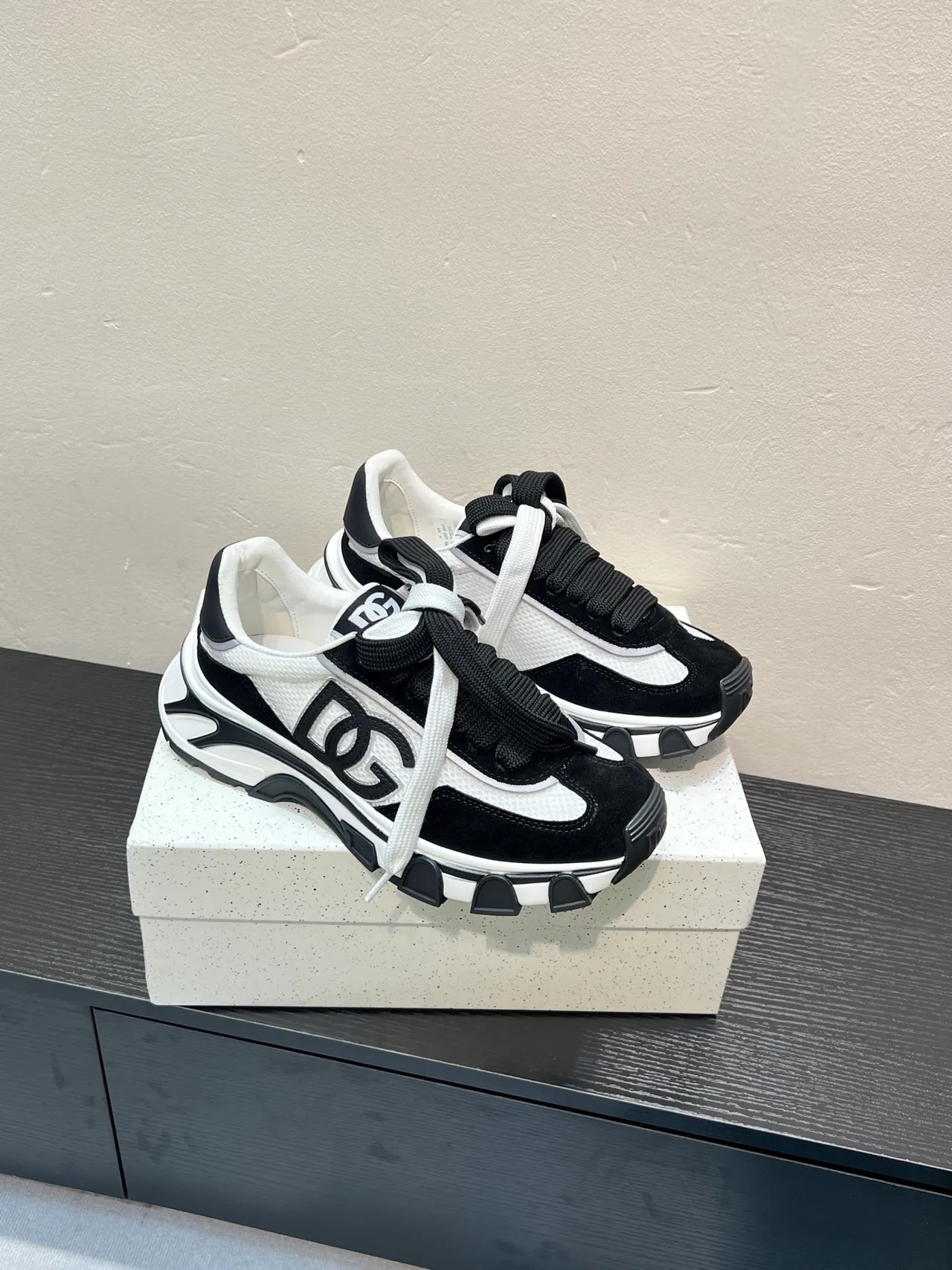 Dolce & Gabbana Black White Platform Sole Layered Upper Chunky Sneakers 5