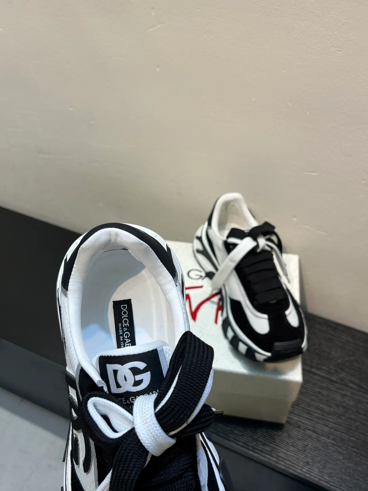 Dolce & Gabbana Black White Platform Sole Layered Upper Chunky Sneakers 7