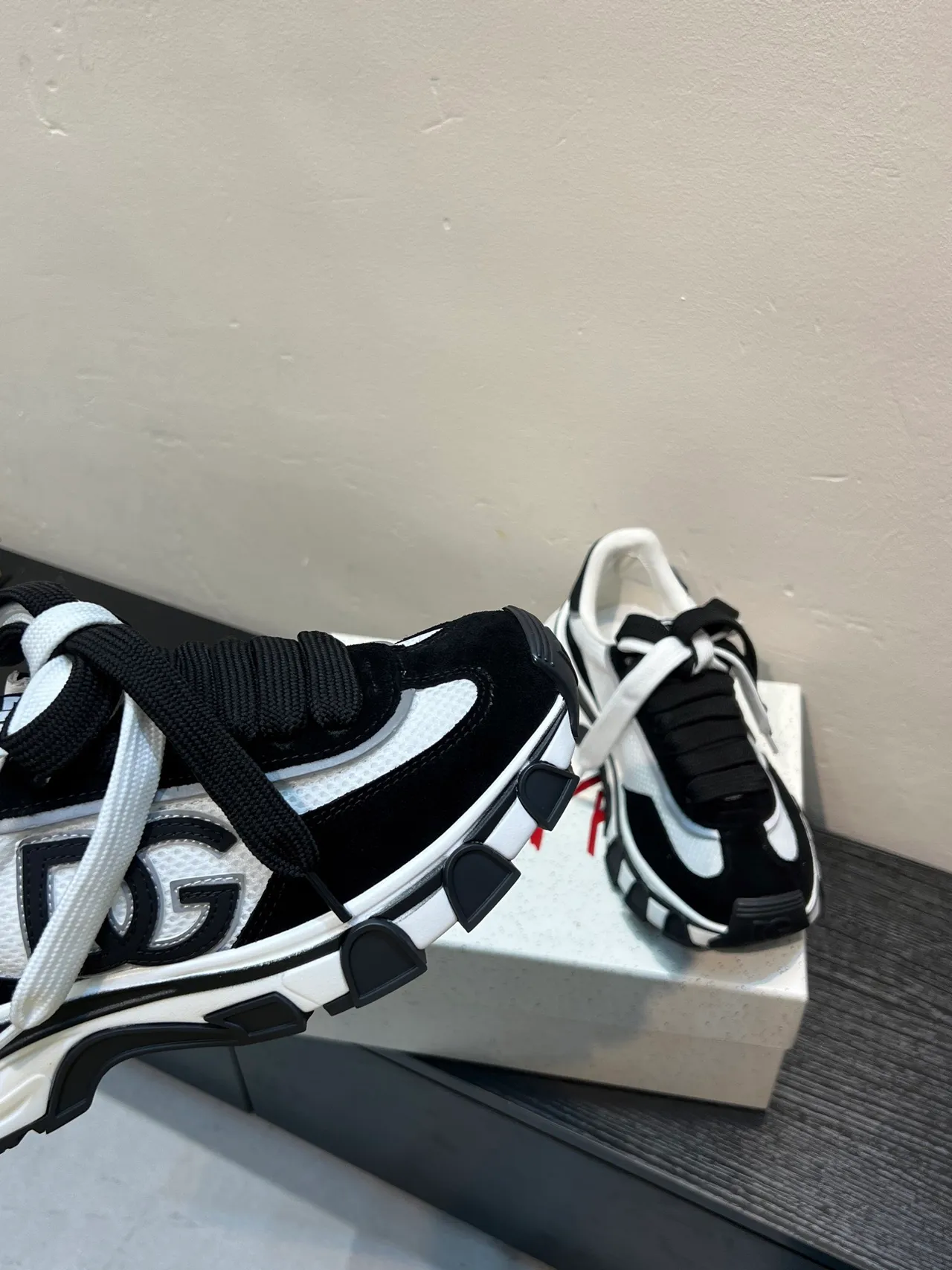 Dolce & Gabbana Black White Platform Sole Layered Upper Chunky Sneakers 8