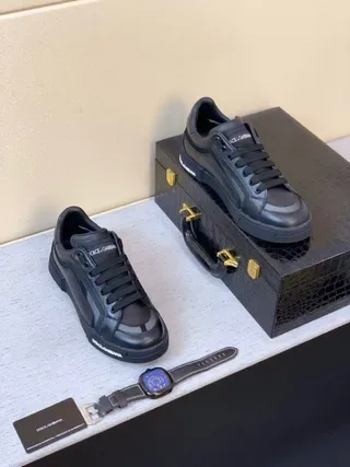 Dolce & Gabbana Portofino 黑色皮革生活方式运动鞋 4