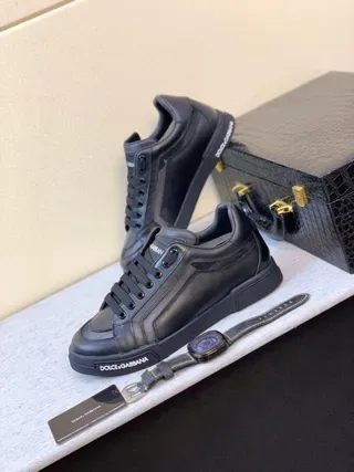 Dolce & Gabbana Portofino 黑色皮革生活方式运动鞋 5