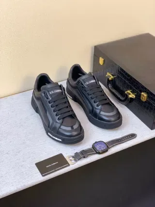 Dolce & Gabbana Portofino 黑色皮革生活方式运动鞋 7