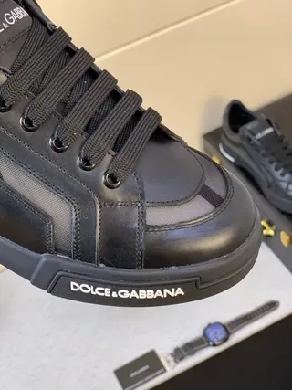 Dolce & Gabbana Portofino 黑色皮革生活方式运动鞋 9