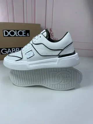 Dolce & Gabbana Portofino Zapatillas Lifestyle Blanco Negro con Parte Superior de Cuero Imitado y Piping de Contraste 3