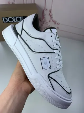 Dolce & Gabbana Portofino Zapatillas Lifestyle Blanco Negro con Parte Superior de Cuero Imitado y Piping de Contraste 4