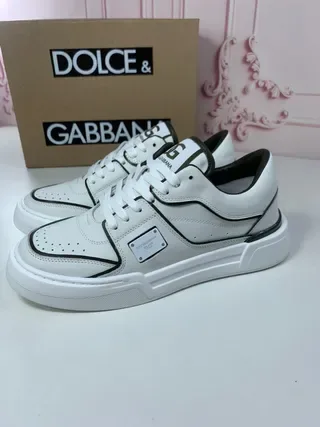 Dolce & Gabbana Portofino Zapatillas Lifestyle Blanco Negro con Parte Superior de Cuero Imitado y Piping de Contraste 6