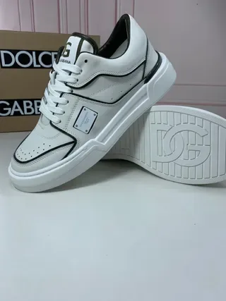 Dolce & Gabbana Portofino Zapatillas Lifestyle Blanco Negro con Parte Superior de Cuero Imitado y Piping de Contraste 7