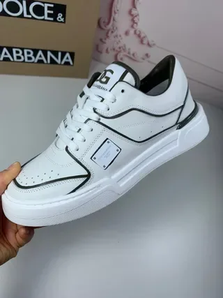 Dolce & Gabbana Portofino Zapatillas Lifestyle Blanco Negro con Parte Superior de Cuero Imitado y Piping de Contraste 8