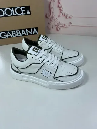 Dolce & Gabbana Portofino Zapatillas Lifestyle Blanco Negro con Parte Superior de Cuero Imitado y Piping de Contraste 9