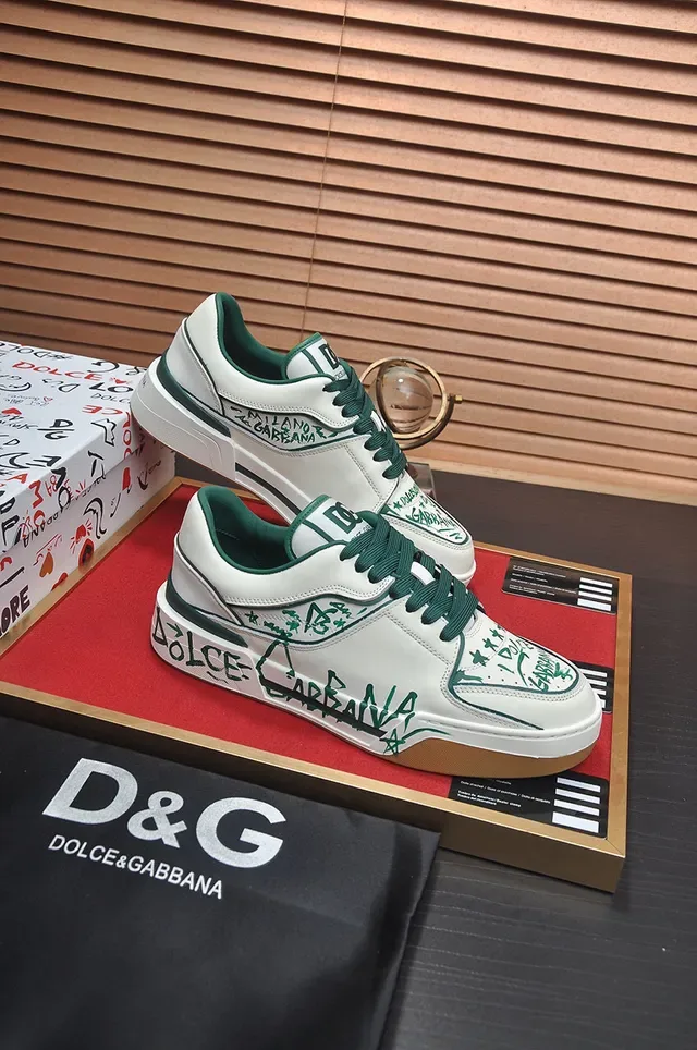 Dolce & Gabbana White Green Low-Top Platform Graffiti-Print Leather Lifestyle Sneakers 5