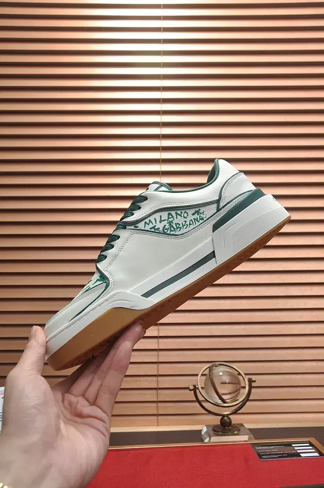 Dolce & Gabbana White Green Low-Top Platform Graffiti-Print Leather Lifestyle Sneakers 6