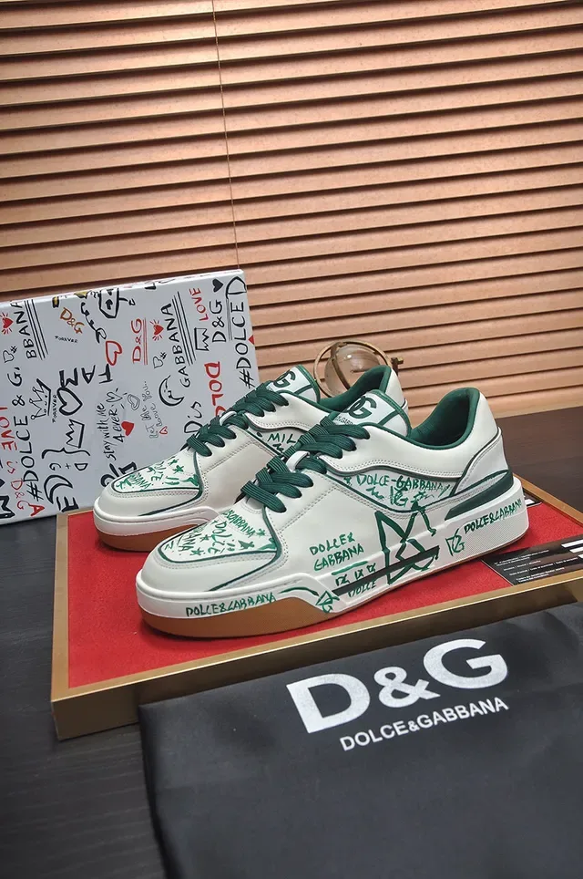 Dolce & Gabbana White Green Low-Top Platform Graffiti-Print Leather Lifestyle Sneakers 7