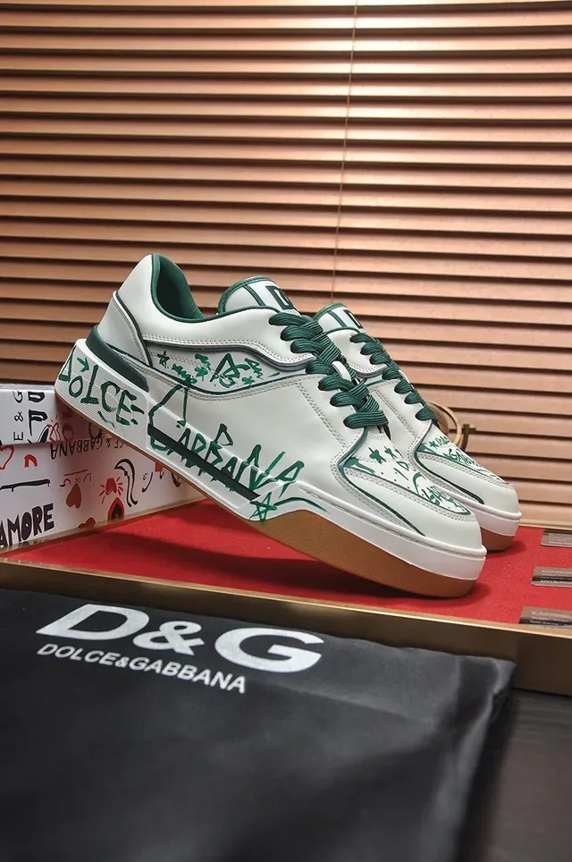 Dolce & Gabbana White Green Low-Top Platform Graffiti-Print Leather Lifestyle Sneakers 8