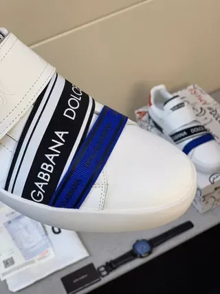 Dolce & Gabbana White Navy Laceless Slip-On Elastic Strap Closure Lifestyle Sneakers 3
