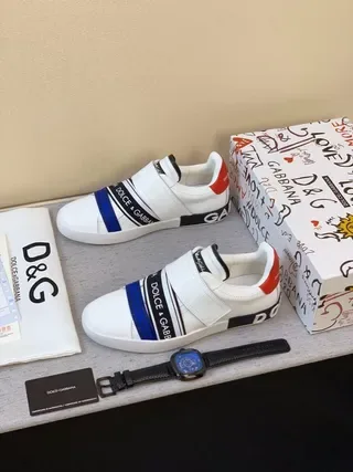 Dolce & Gabbana White Navy Laceless Slip-On Elastic Strap Closure Lifestyle Sneakers 4
