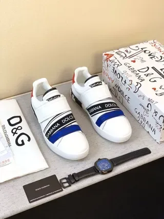 Dolce & Gabbana White Navy Laceless Slip-On Elastic Strap Closure Lifestyle Sneakers 9