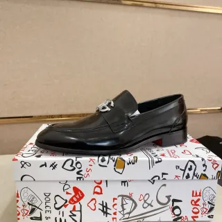 Dolce & Gabbana Black Red Polished Leather Metal DG Buckle Loafer