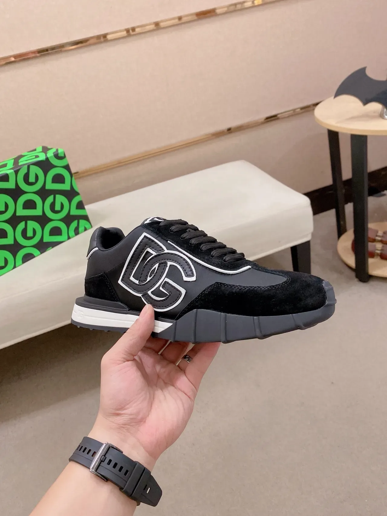 Dolce & Gabbana Negro Blanco Monogrammed Panel Lateral Ante y Sintético Híbrido Zapatillas Lifestyle 4