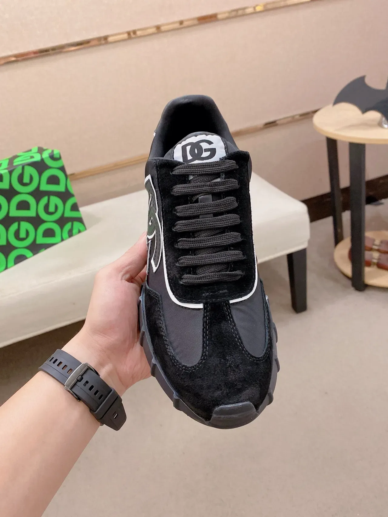 Dolce & Gabbana Negro Blanco Monogrammed Panel Lateral Ante y Sintético Híbrido Zapatillas Lifestyle 5