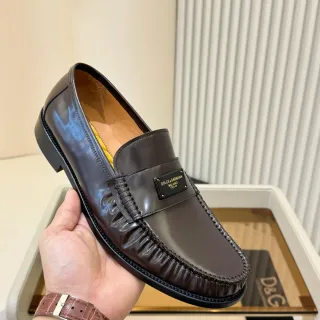 Dolce & Gabbana 棕米色 亮面专利皮革 编织带细节 乐福鞋