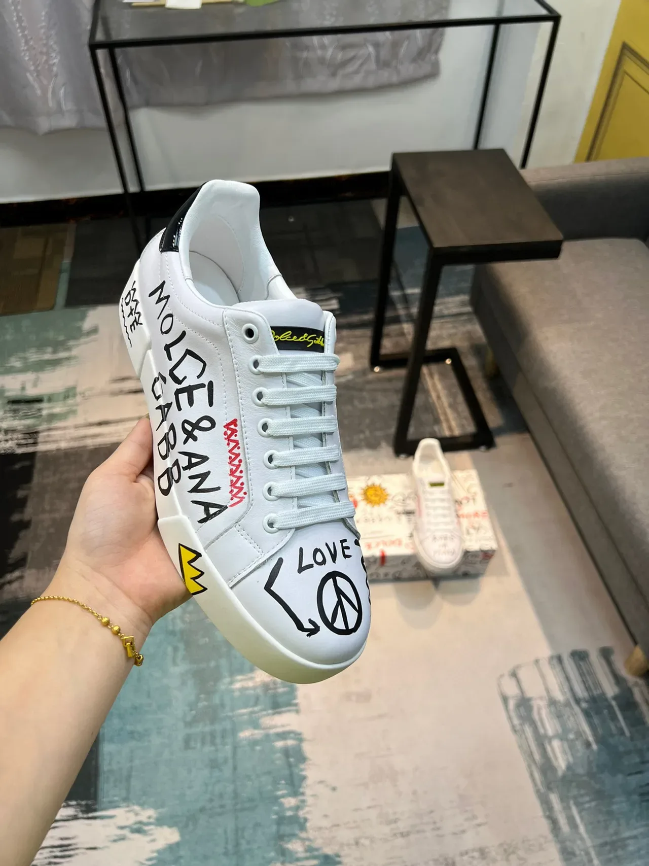 Dolce & Gabbana NS1 Graffiti Sneakers Lifestyle en Cuir Blanc 6