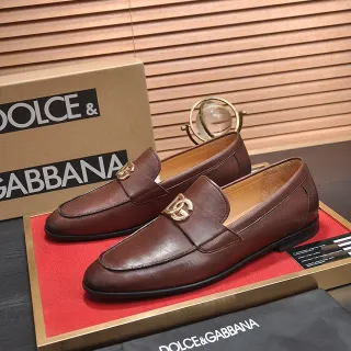 Dolce & Gabbana Portofino Marron Doré Cuir DG Attache Horsebit Mocassins