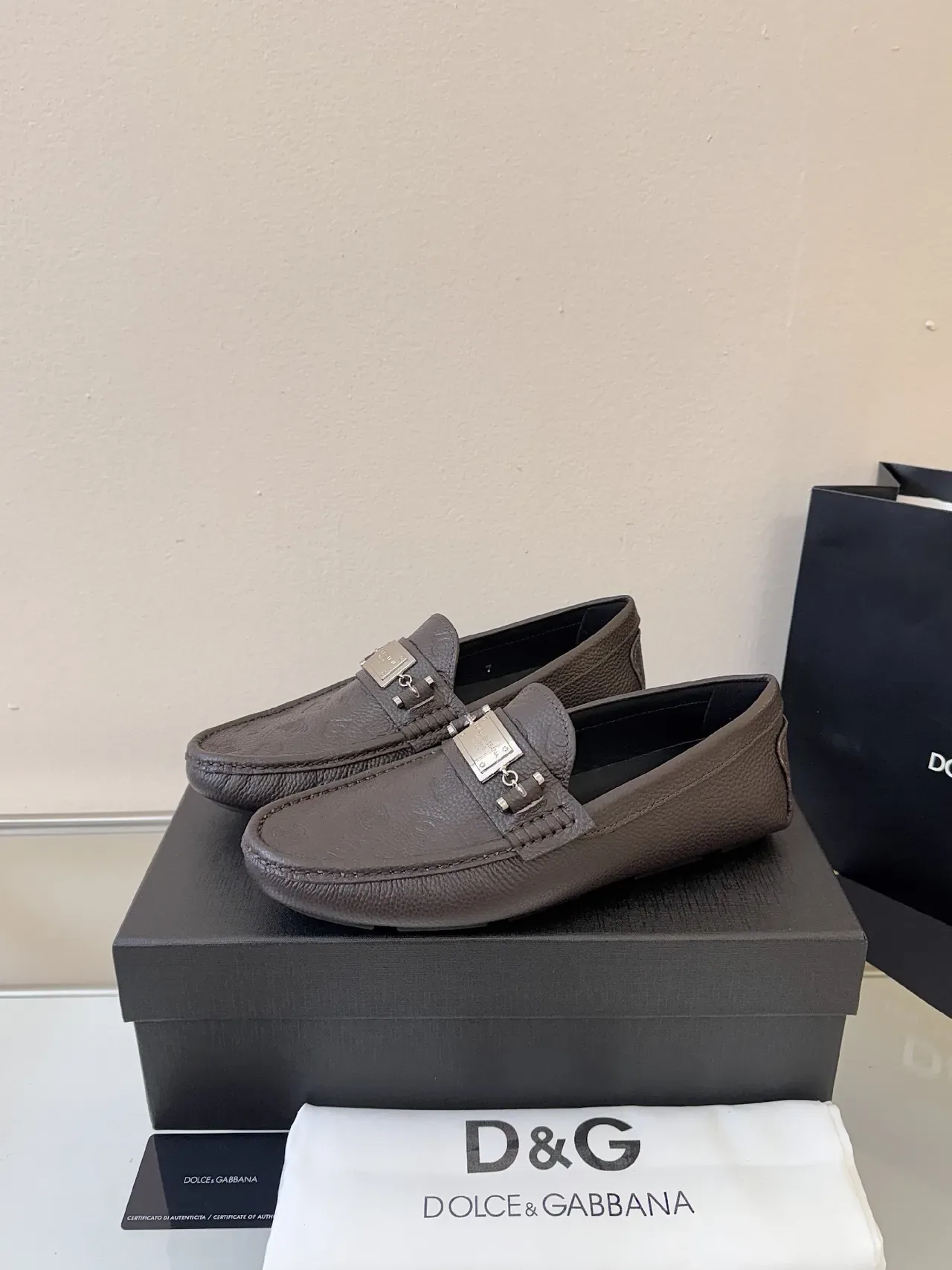 Dolce & Gabbana Portofino Brown Pebbled Leather Horsebit Loafers 2