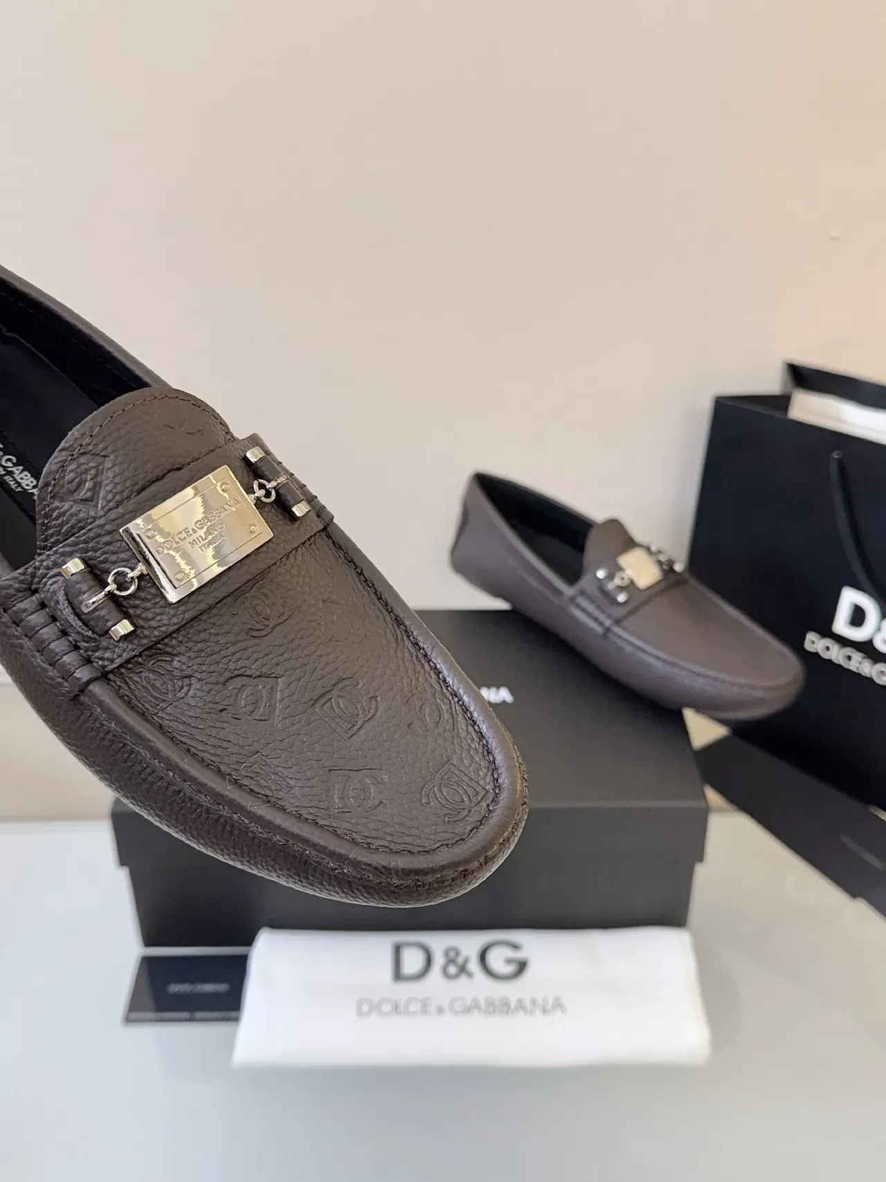Dolce & Gabbana Portofino Brown Pebbled Leather Horsebit Loafers 3