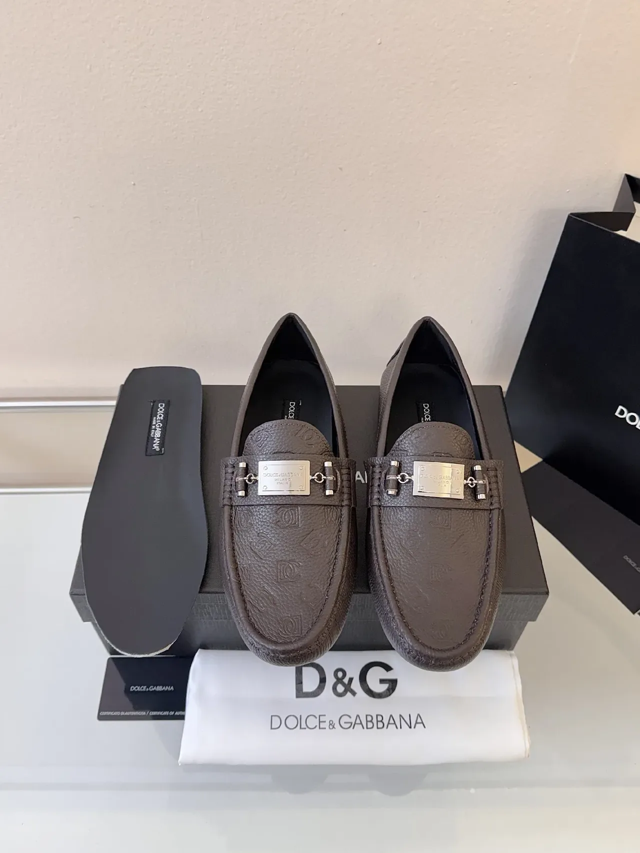 Dolce & Gabbana Portofino Brown Pebbled Leather Horsebit Loafers 6