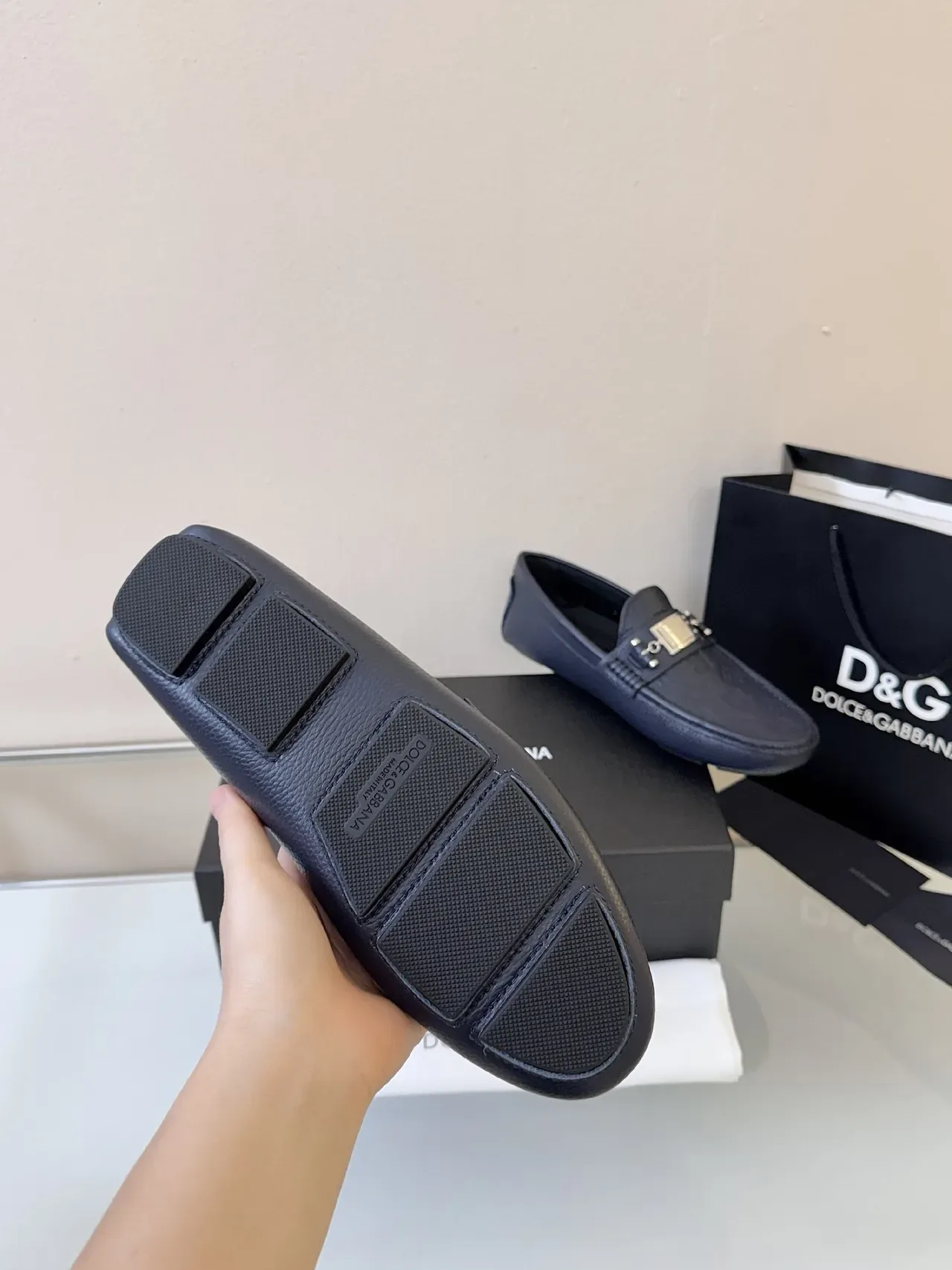 Dolce & Gabbana Portofino Azul Marino Cuero Embossado Mocasín 5