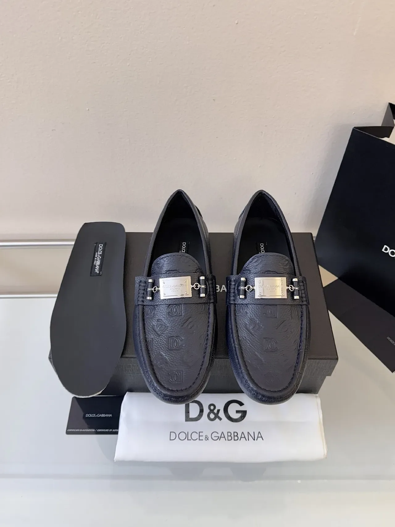 Dolce & Gabbana Portofino Azul Marino Cuero Embossado Mocasín 6