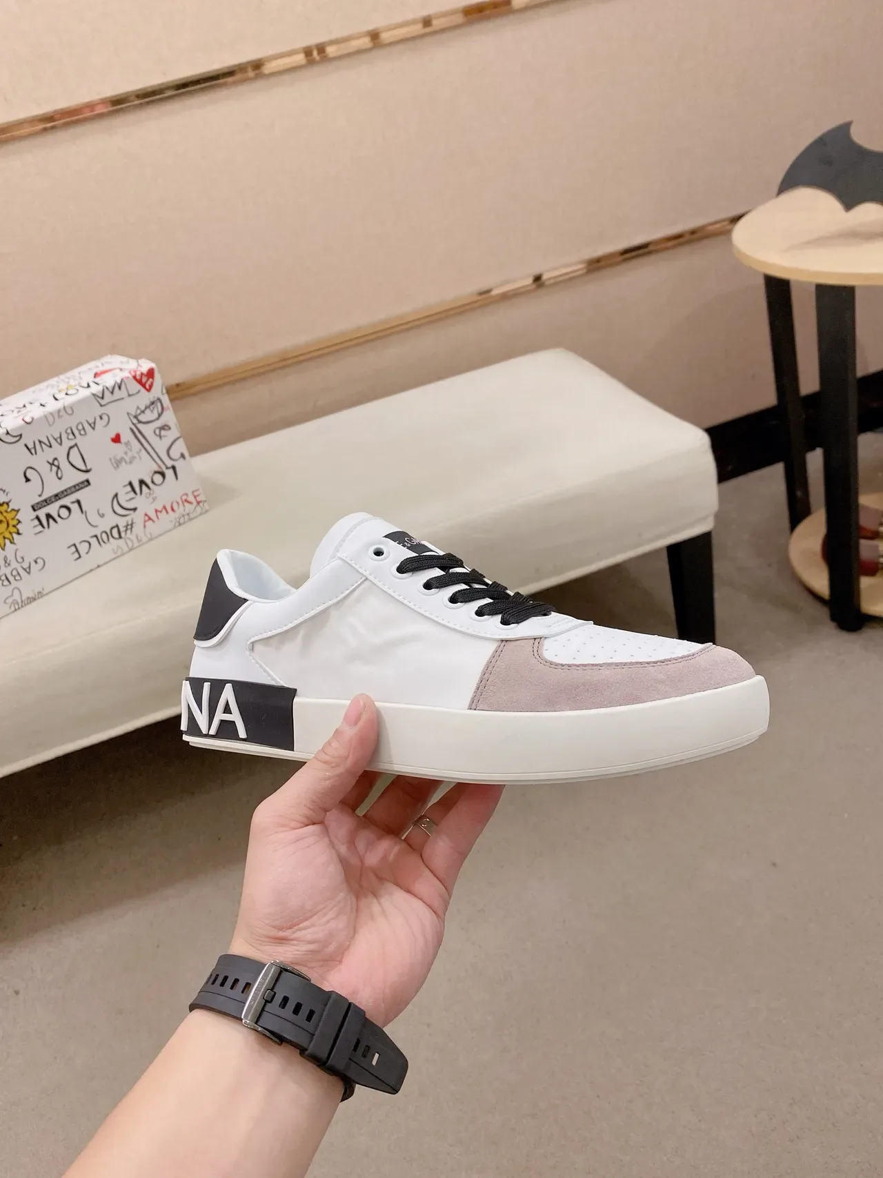 Dolce & Gabbana Portofino Branco Bege Preto Tênis Lifestyle 5