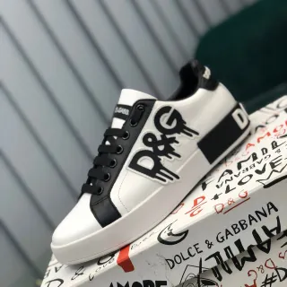 Dolce & Gabbana Portofino أبيض أسود Low-Top Logo-Appliqué حذاء رياضي لايف ستايل