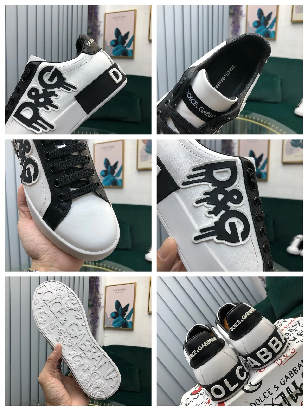 Dolce & Gabbana Portofino Blanco Negro Low-Top Logo-Appliqué Zapatillas Lifestyle 2