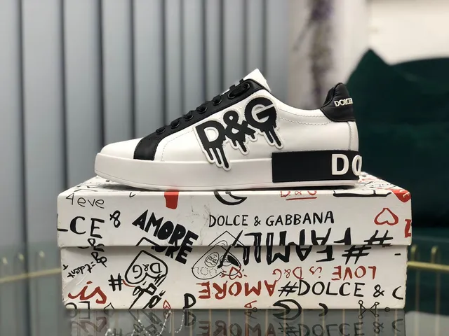 Dolce & Gabbana Portofino Blanco Negro Low-Top Logo-Appliqué Zapatillas Lifestyle 7