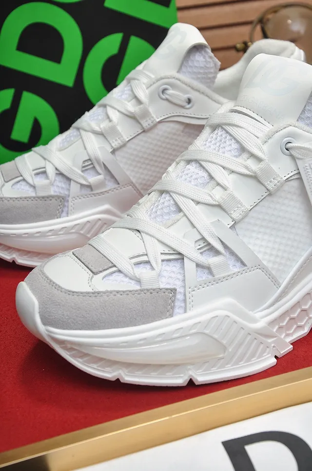 Dolce & Gabbana Semelle Blanche Grise Malla Et Daim Panneau Sneakers Chunky 3