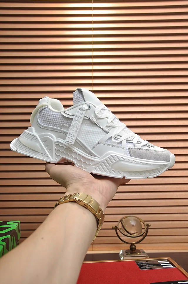 Dolce & Gabbana Semelle Blanche Grise Malla Et Daim Panneau Sneakers Chunky 9