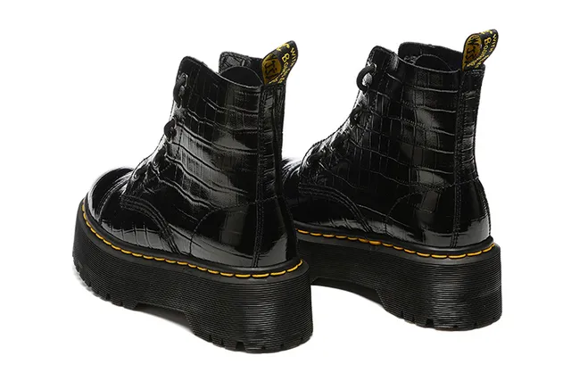 Dr. Martens Bottes Martin Noir Jaune Cuir Brillant Embossé Croc Sola de Plataforma 3