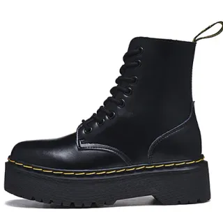 Dr. Martens काले पीले प्लेटफॉर्म सोल वेल्ट स्टीचिंग मार्टिन बूट्स